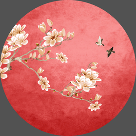 新中式手绘花鸟圆框画装饰画