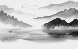 灰色山水情国画 TIF分层