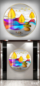 发财树水墨意境山水晶瓷画