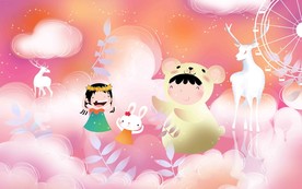 唯美麋鹿女孩儿童房壁画背景