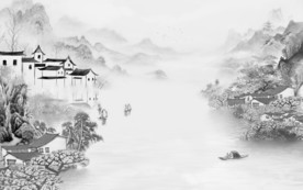 江南山水水墨国画 TIF分层