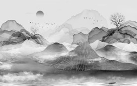 线条山水水墨国画 TIF分层