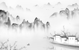 现代山水水墨国画 TIF分层