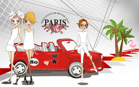 可爱卡通美女服装背景墙