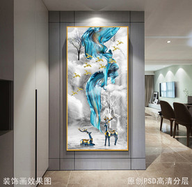 轻奢北欧山水玄关画