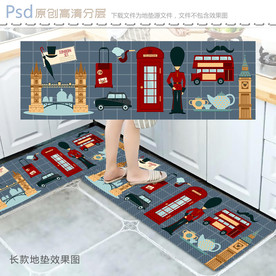 英式风格插画长款地垫设计