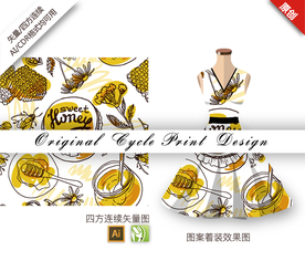 蜂蜜蜜蜂花卉四方连续