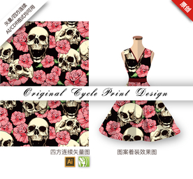 矢量月季骷髅头四方连续