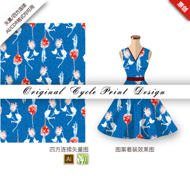 手绘卡通睡莲四方连续