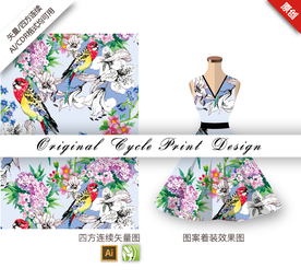 鹦鹉紫罗兰杜鹃花四方连续