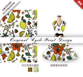 矢量柠檬树叶四方连续