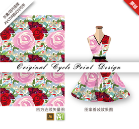 矢量玫瑰油画四方连续