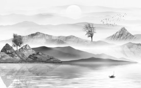 灰色山水新水墨画 TIF分层