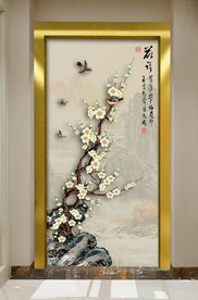 原创玄关手绘梅花花鸟装饰画壁画