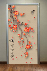 原创高清玄关梅花花鸟装饰画壁画