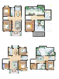 手绘风格户型渲染图