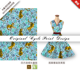 矢量草丛老虎四方连续