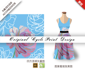 抽象线描牡丹四方连续