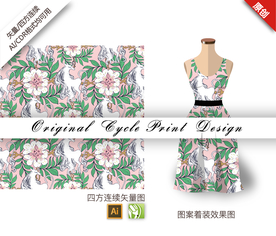 矢量茉莉花独角兽四方连续