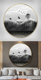 水墨山水新中式玄关画