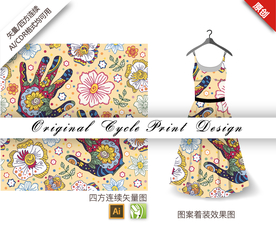 抽象金花茶手四方连续