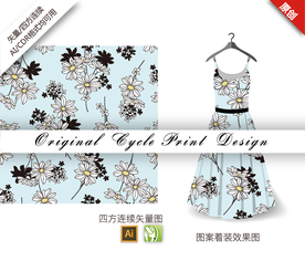 矢量荷花菊线描四方连续