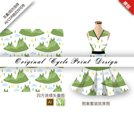 卡通山脉树木四方连续