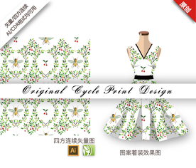 矢量叶子苍蝇四方连续