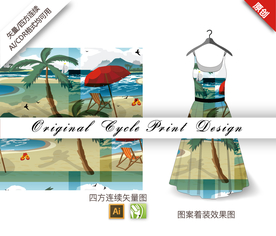 夏季海滩椰树四方连续