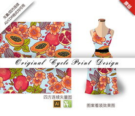 木瓜石榴水果四方连续