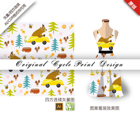 卡通森林熊四方连续