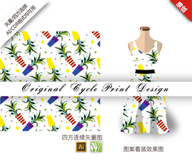 抽象盆栽树叶四方连续