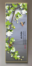 原创玄关玉兰花鸟挂画装饰画