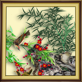 原创手绘竹子梅花喜鹊装饰画