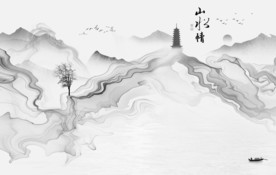 线条山水高清墙画 TIF分层