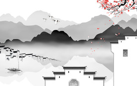 中国风山水背景墙画 TIF分层