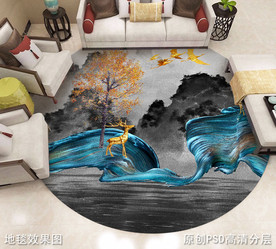 新中式山水抽象圆形地毯
