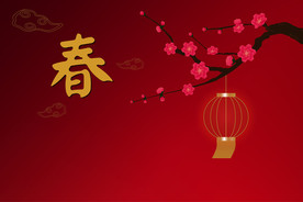 矢量图新年梅花灯笼春字背景图