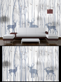 中式森林鹿电视背景墙