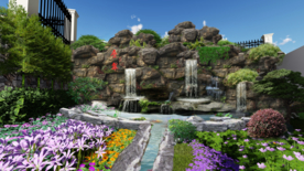 假山跌水景观效果图