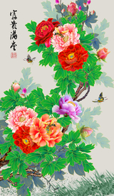 原创高清玄关牡丹装饰画壁画