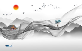 现代山水电视背景 TIF分层