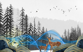 麋鹿欧式装饰壁画 TIF分层