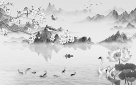 灰色新高端山水画 TIF分层