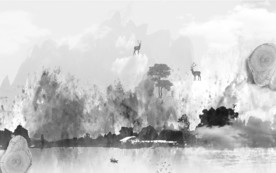 新中式背景新山水画 TIF分层