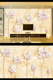 大理石荷花电视背景墙