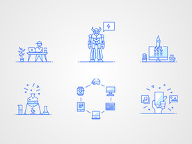 蓝色创意线稿线性插画图标