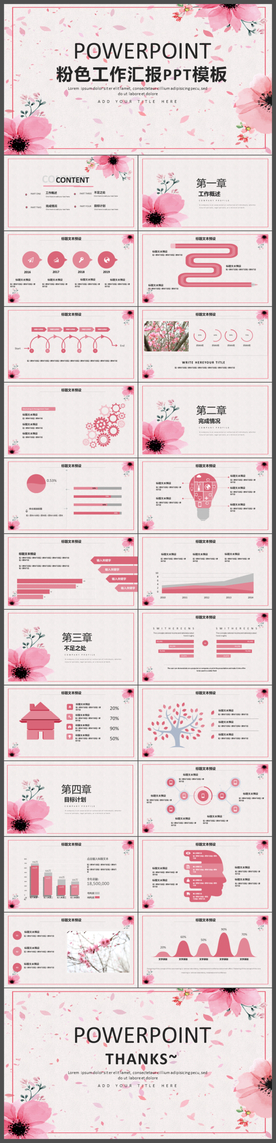 樱花粉色商务汇报总结ppt