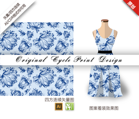 矢量线描睡莲四方连续