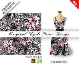 矢量版画羊蹄甲四方连续